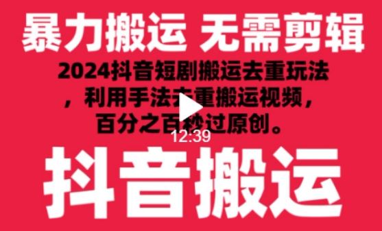 2024最新抖音搬运技术，抖音短剧视频去重，手法搬运，利用工具去重，达到秒过原创的效果【揭秘】-蓝天项目网