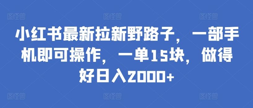 小红书最新拉新野路子，一部手机即可操作，一单15块，做得好日入2000+【揭秘】-蓝天项目网