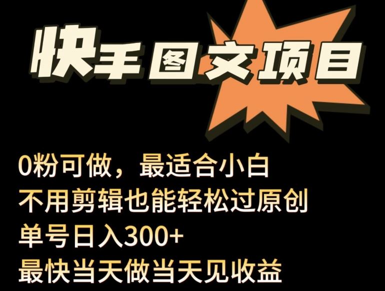 24年最新快手图文带货项目，零粉可做，不用剪辑轻松过原创单号轻松日入300+【揭秘】-蓝天项目网