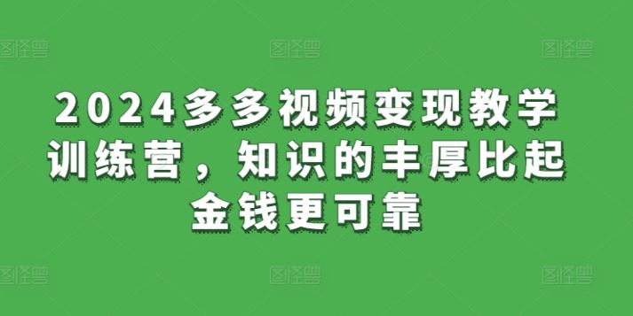 2024多多视频变现教学训练营，知识的丰厚比起金钱更可靠-蓝天项目网