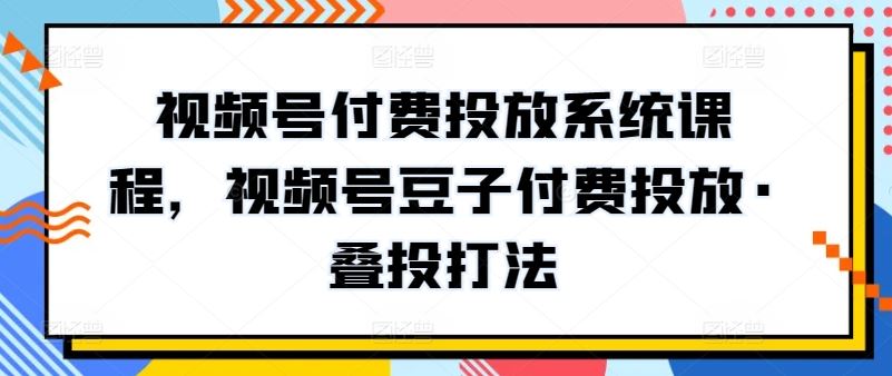 视频号付费投放系统课程，视频号豆子付费投放·叠投打法-蓝天项目网