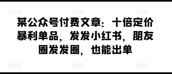 某公众号付费文章：十倍定价暴利单品，发发小红书，朋友圈发发圈，也能出单-蓝天项目网