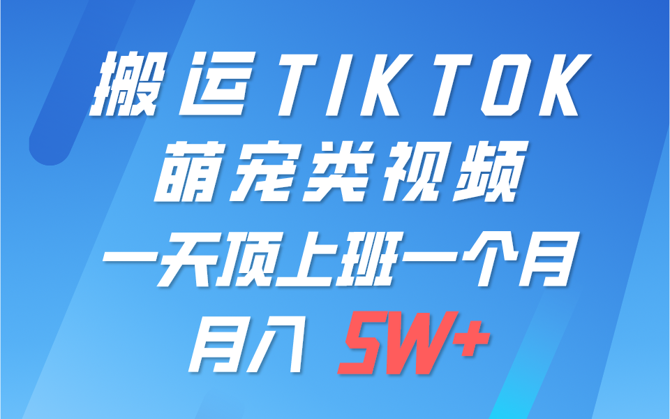 一键搬运TIKTOK萌宠类视频，一部手机即可操作，所有平台均可发布 轻松月入5W+-蓝天项目网