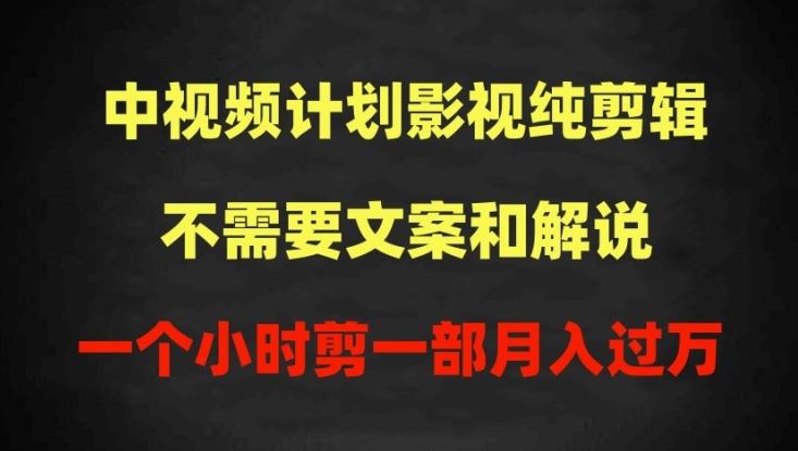 中视频计划影视纯剪辑，不需要文案和解说，一个小时剪一部，100%过原创月入过万【揭秘】-蓝天项目网