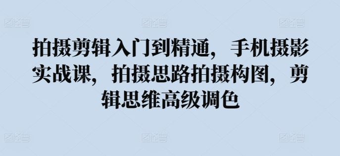 拍摄剪辑入门到精通，​手机摄影实战课，拍摄思路拍摄构图，剪辑思维高级调色-蓝天项目网