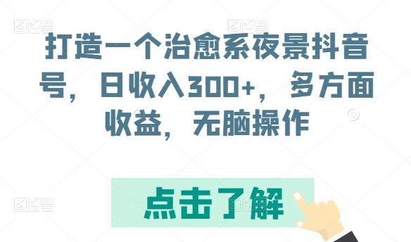 打造一个治愈系夜景抖音号，日收入300+，多方面收益，无脑操作【揭秘】-蓝天项目网