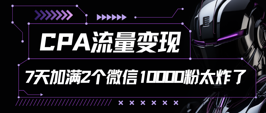 CPA流量变现，7天加满两个微信10000粉-蓝天项目网