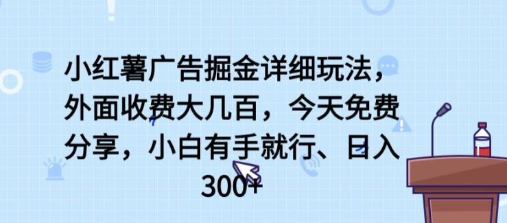 小红薯广告掘金详细玩法，外面收费大几百，小白有手就行，日入300+【揭秘】-蓝天项目网