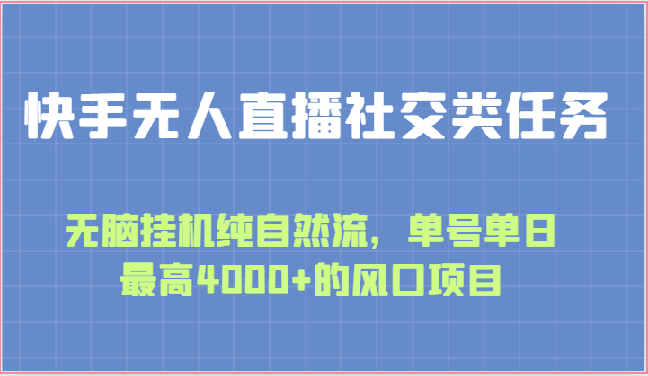 快手无人直播社交类任务：无脑挂机纯自然流，单号单日最高4000+的风口项目-蓝天项目网