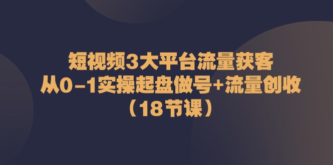 短视频3大平台流量获客：从0-1实操起盘做号+流量创收（18节课）-蓝天项目网