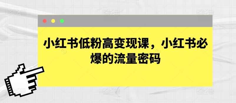 小红书低粉高变现课，小红书必爆的流量密码-蓝天项目网