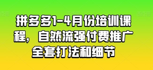 拼多多1-4月份培训课程，自然流强付费推广全套打法和细节-蓝天项目网