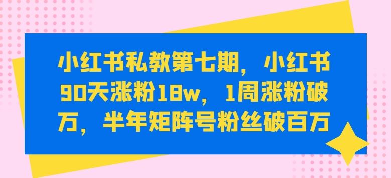 小红书私教第七期，小红书90天涨粉18w，1周涨粉破万，半年矩阵号粉丝破百万-蓝天项目网