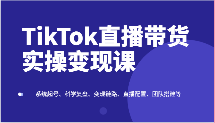 TikTok直播带货实操变现课：系统起号、科学复盘、变现链路、直播配置、团队搭建等-蓝天项目网