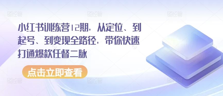 小红书训练营12期，从定位、到起号、到变现全路径，带你快速打通爆款任督二脉-蓝天项目网