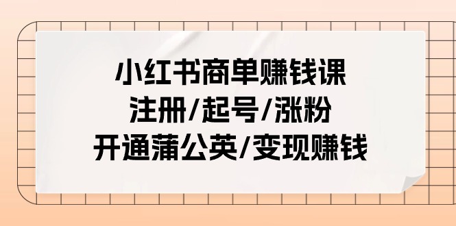 小红书商单赚钱课：注册/起号/涨粉/开通蒲公英/变现赚钱（25节课）-蓝天项目网