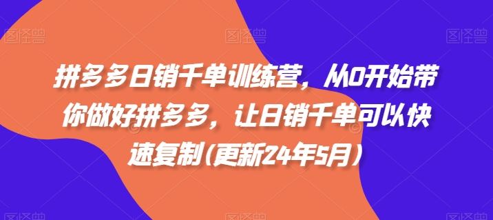 拼多多日销千单训练营，从0开始带你做好拼多多，让日销千单可以快速复制(更新24年5月)-蓝天项目网