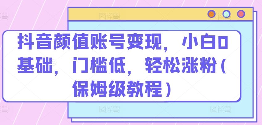 抖音颜值账号变现，小白0基础，门槛低，​轻松涨粉(保姆级教程)【揭秘】-蓝天项目网