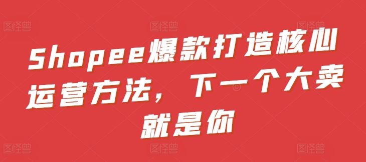 Shopee爆款打造核心运营方法，下一个大卖就是你-蓝天项目网