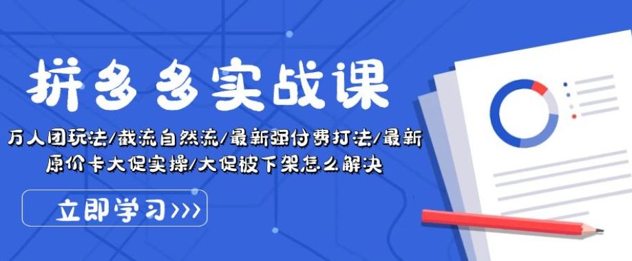 拼多多实战课：万人团玩法/截流自然流/最新强付费打法/最新原价卡大促..-蓝天项目网