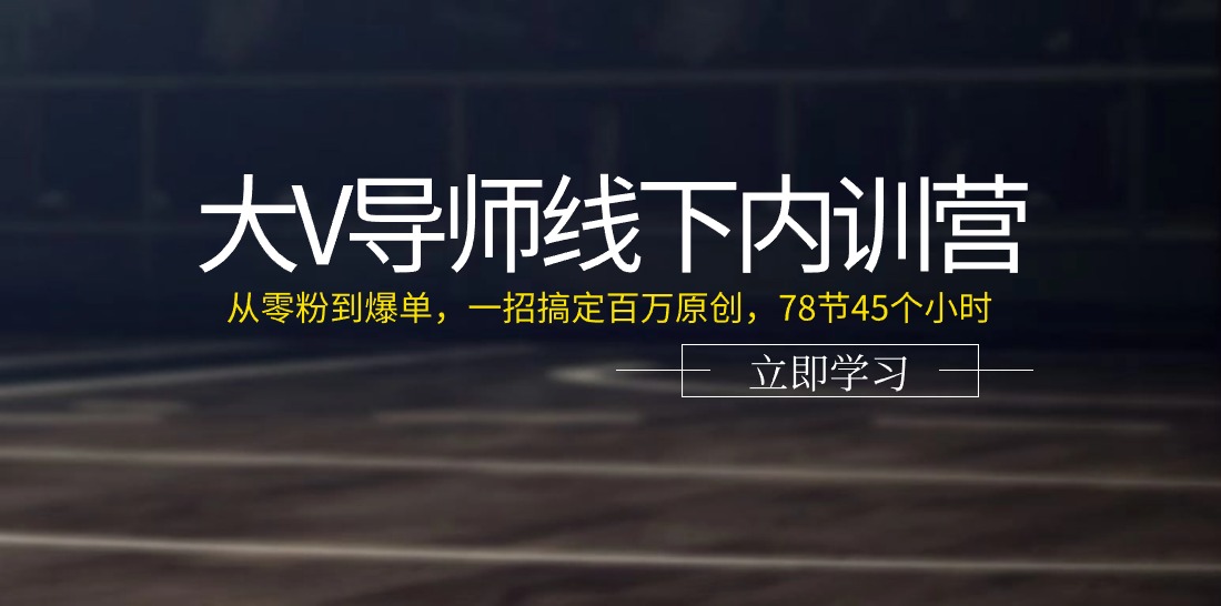 大V导师线下内训营：从零粉到爆单，一招搞定百万原创（78节45个小时）-蓝天项目网