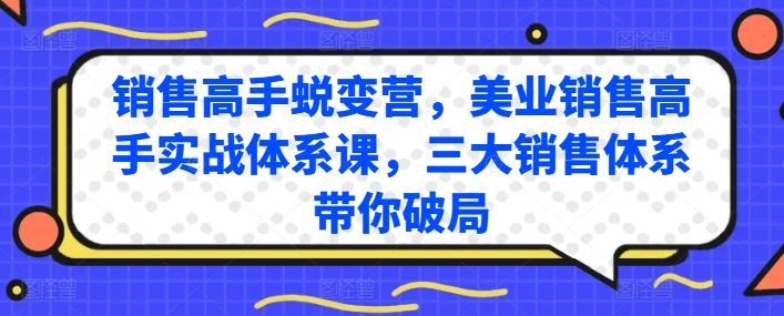 销售高手蜕变营，美业销售高手实战体系课，三大销售体系带你破局-蓝天项目网