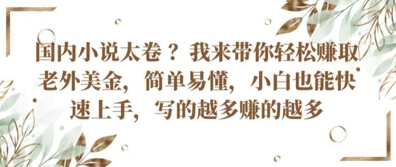 国内小说太卷 ?带你轻松赚取老外美金，简单易懂，小白也能快速上手，写的越多赚的越多【揭秘】-蓝天项目网