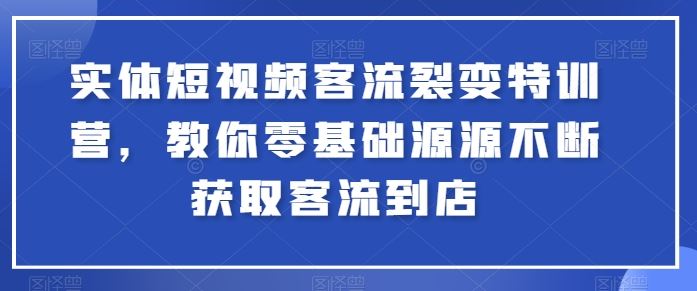 实体短视频客流裂变特训营，教你零基础源源不断获取客流到店-蓝天项目网