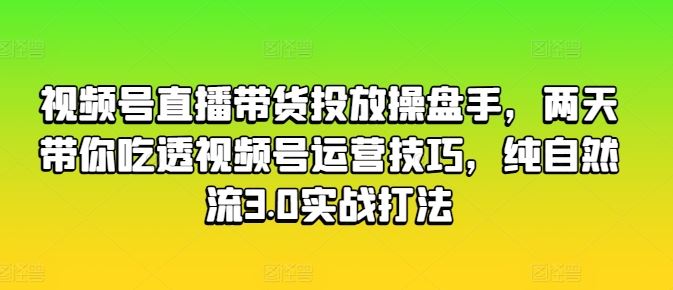 视频号直播带货投放操盘手，两天带你吃透视频号运营技巧，纯自然流3.0实战打法-蓝天项目网