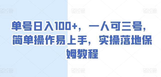 单号日入100+，一人可三号，简单操作易上手，实操落地保姆教程【揭秘】-蓝天项目网