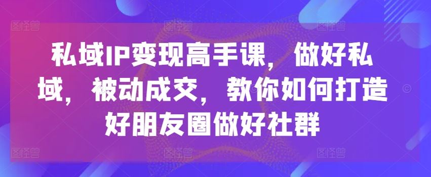 私域IP变现高手课，做好私域，被动成交，教你如何打造好朋友圈做好社群-蓝天项目网