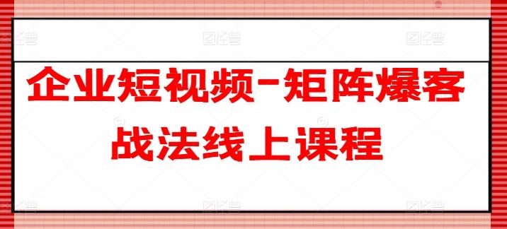 企业短视频-矩阵爆客战法线上课程-蓝天项目网