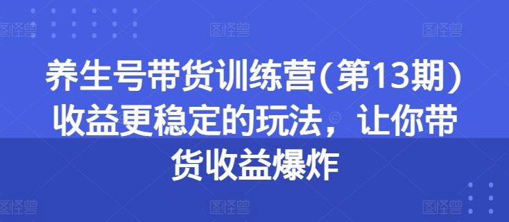 养生号带货训练营(第13期)收益更稳定的玩法，让你带货收益爆炸-蓝天项目网