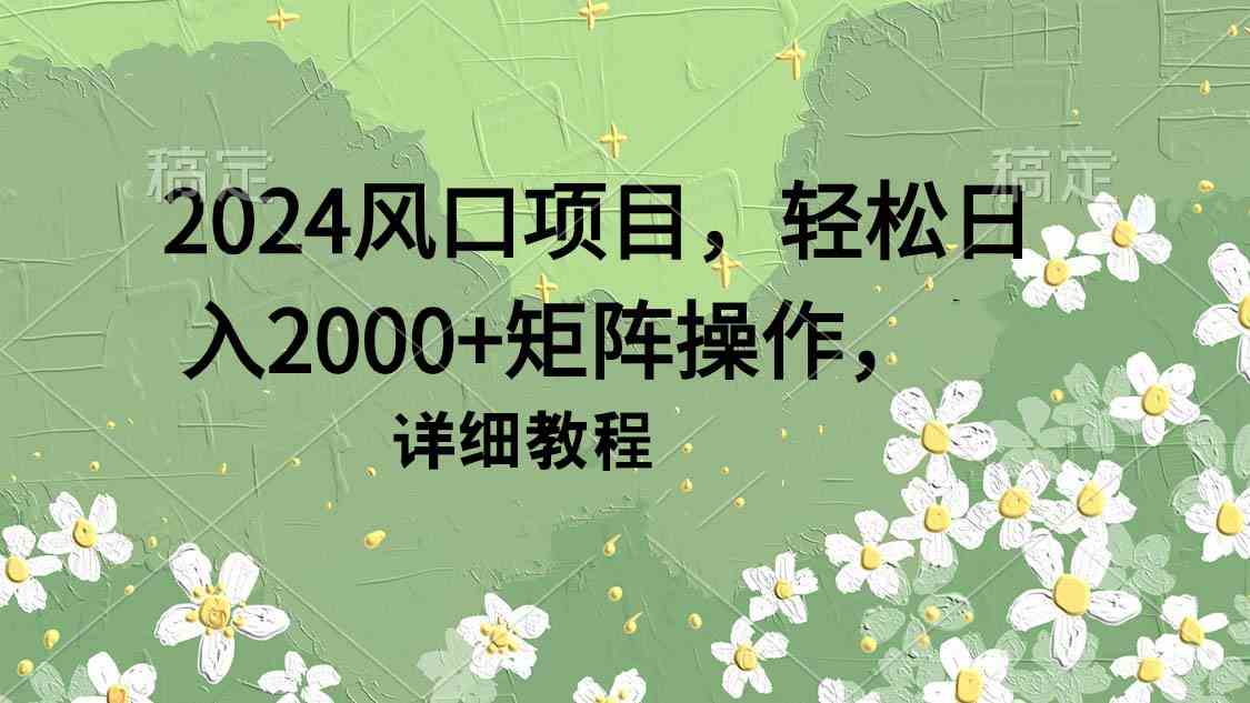 （9652期）2024风口项目，轻松日入2000+矩阵操作，详细教程-蓝天项目网