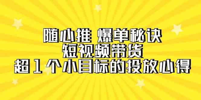 （9687期）随心推 爆单秘诀，短视频带货-超1个小目标的投放心得（7节视频课）-蓝天项目网