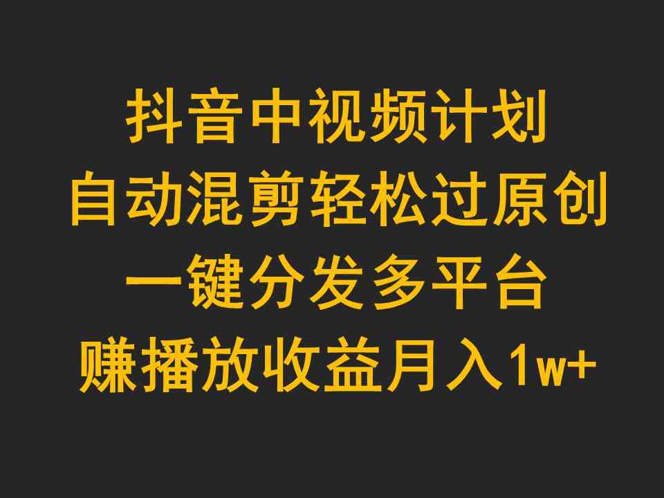 （9825期）抖音中视频计划，自动混剪轻松过原创，一键分发多平台赚播放收益，月入1w+-蓝天项目网