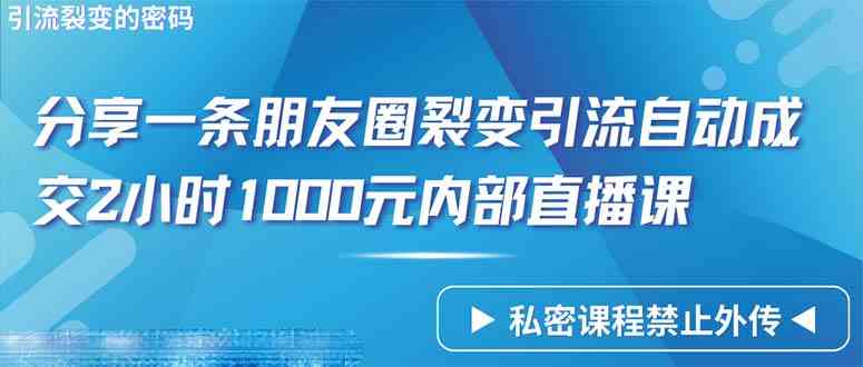 （9850期）仅靠分享一条朋友圈裂变引流自动成交2小时1000内部直播课程-蓝天项目网