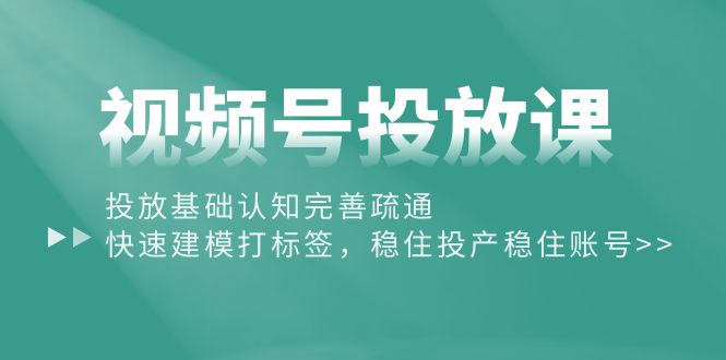 （10205期）视频号投放课：投放基础认知完善疏通，快速建模打标签，稳住投产稳住账号-蓝天项目网