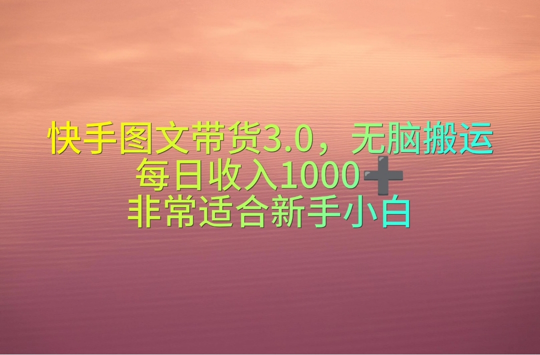 （10252期）快手图文带货3.0，无脑搬运，每日收入1000＋，非常适合新手小白-蓝天项目网