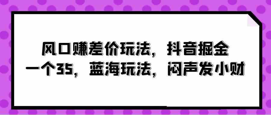 （10022期）风口赚差价玩法，抖音掘金，一个35，蓝海玩法，闷声发小财-蓝天项目网