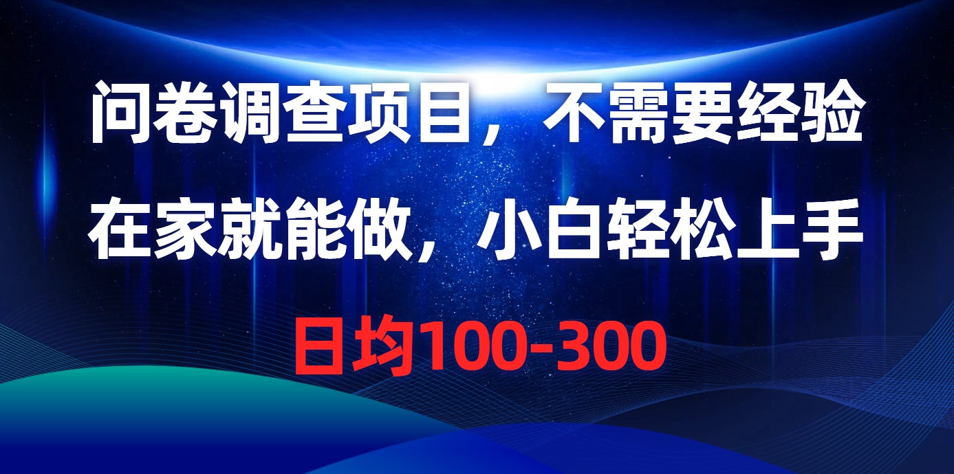 （10402期）问卷调查项目，不需要经验，在家就能做，小白轻松上手，日均100-300-蓝天项目网