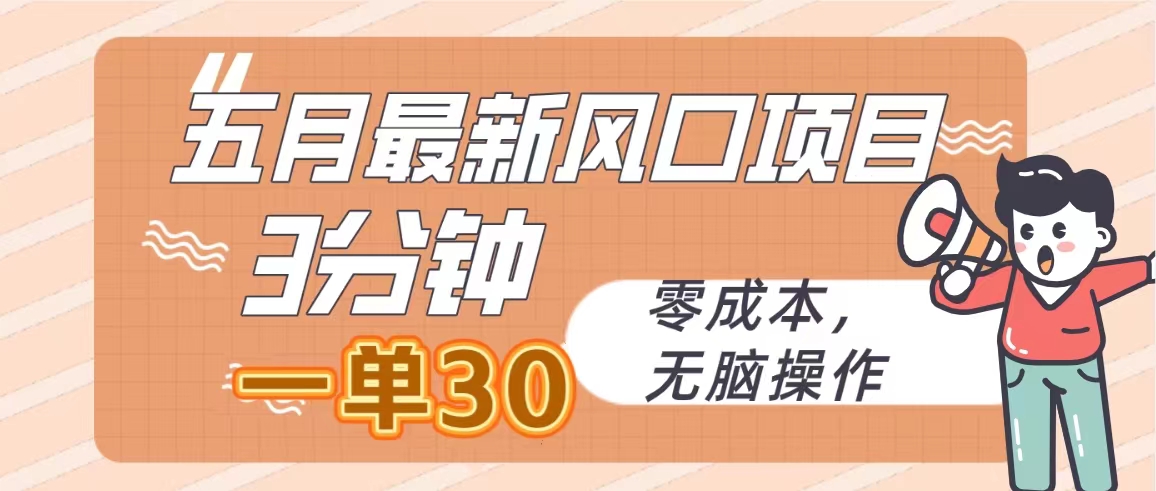 （10256期）五月最新风口项目，3分钟一单30，零成本，无脑操作-蓝天项目网