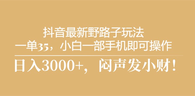 （10766期）抖音最新野路子玩法，一单35，小白一部手机即可操作，，日入3000+，闷…-蓝天项目网