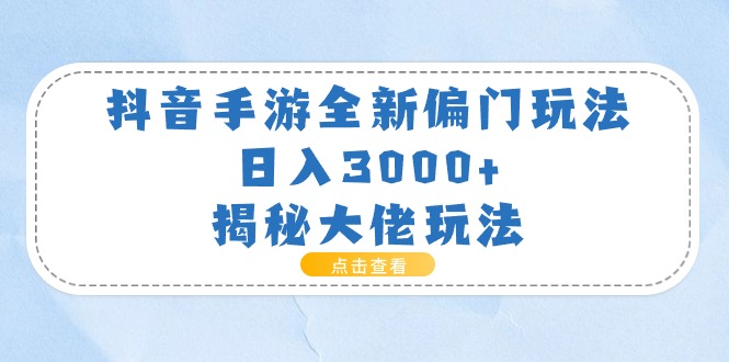 （11075期）抖音手游全新偏门玩法，日入3000+，揭秘大佬玩法-蓝天项目网