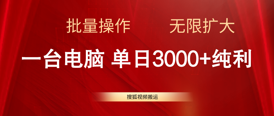 （11064期）搜狐视频搬运，一台电脑单日3000+，批量操作，可无限扩大-蓝天项目网