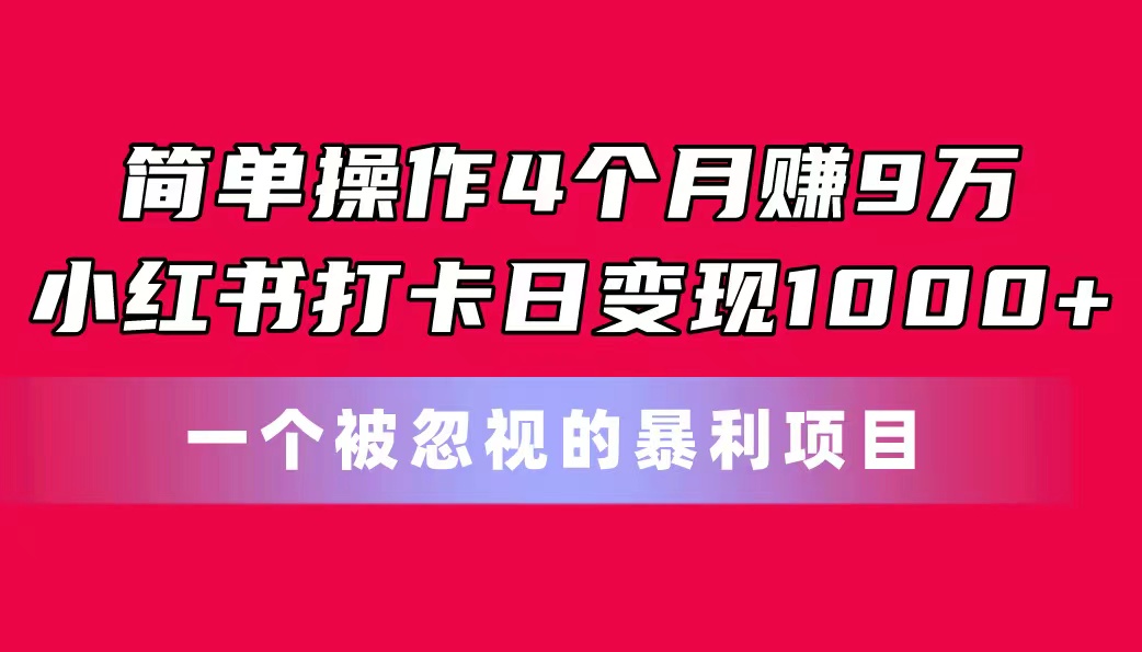 （11048期）简单操作4个月赚9万！小红书打卡日变现1000+！一个被忽视的暴力项目-蓝天项目网