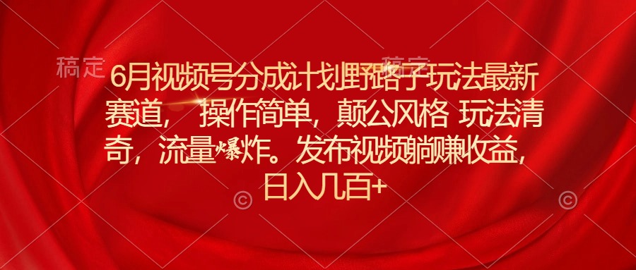 （11040期）6月视频号分成计划野路子玩法最新赛道操作简单，颠公风格玩法清奇，流…-蓝天项目网