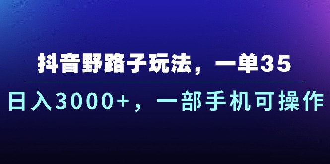 （10909期）抖音野路子玩法，一单35.日入3000+，一部手机可操作-蓝天项目网