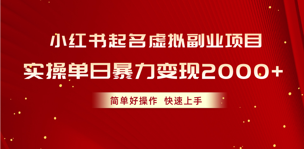 （10856期）小红书起名虚拟副业项目，实操单日暴力变现2000+，简单好操作，快速上手-蓝天项目网