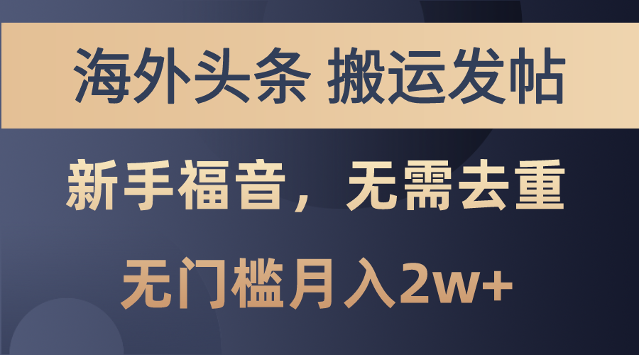 （10861期）海外头条搬运发帖，新手福音，甚至无需去重，无门槛月入2w+-蓝天项目网